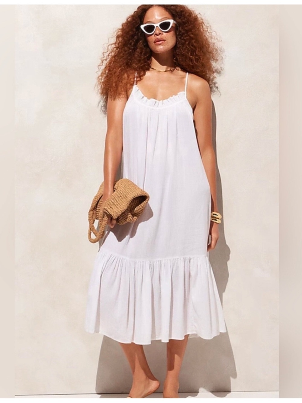 NWT J. Crew White Ruffle Beach Dress in Airy Gauze